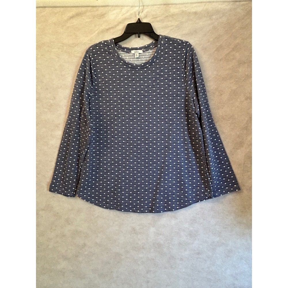 Croft & Barrow Womens XXL Navy Blue Polka Dot Long Sleeve Textured Knit Top